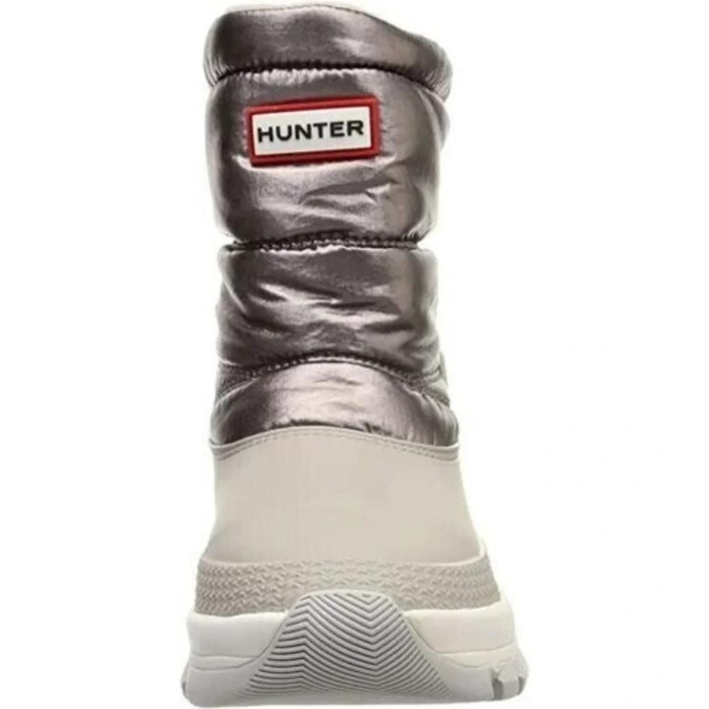 New HUNTER Insulated Metallic Short Snow Boots Winter Boot Silver Grey Size 6